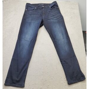 Calvin Klein Jeans Mens 34x32 Navy Denim Faded Stretch Whiskered Straight Leg